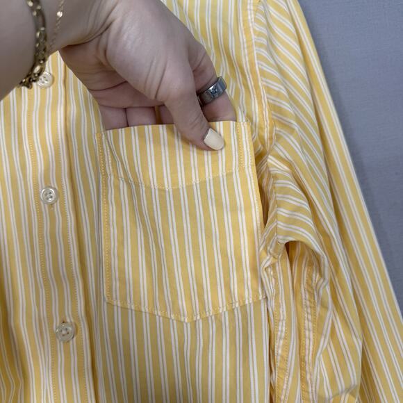 Ruehl 925 Mens Shirt Medium Yellow 100% Cotton Striped Oxford Prep Y2K Old Money - Picture 3 of 15